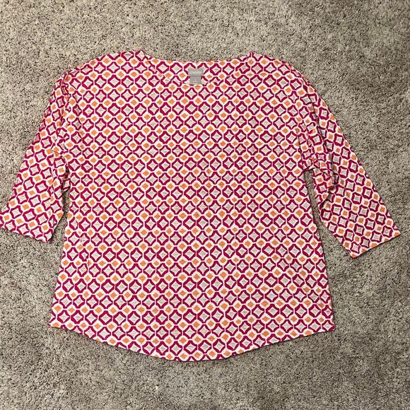 Chico's Pink Orange Geometric 3/4 Sleeve Top Size Large - Picture 1 of 4